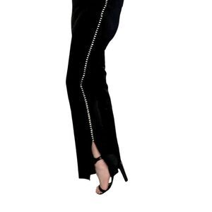 Vtg 80s Black Super High Rise Crystal Split Stretch Hem Flare Evening Pant 8
